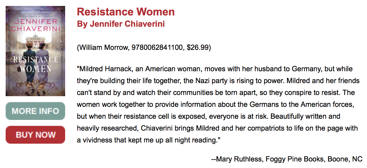 RESISTANCE WOMEN Indie Next List Recommendation