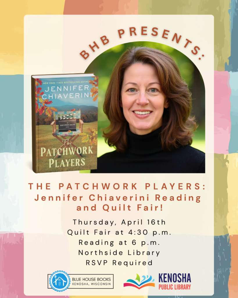 Announcement of Jennifer Chiaverini's book tour event at Blue House Books on April 16, 2026